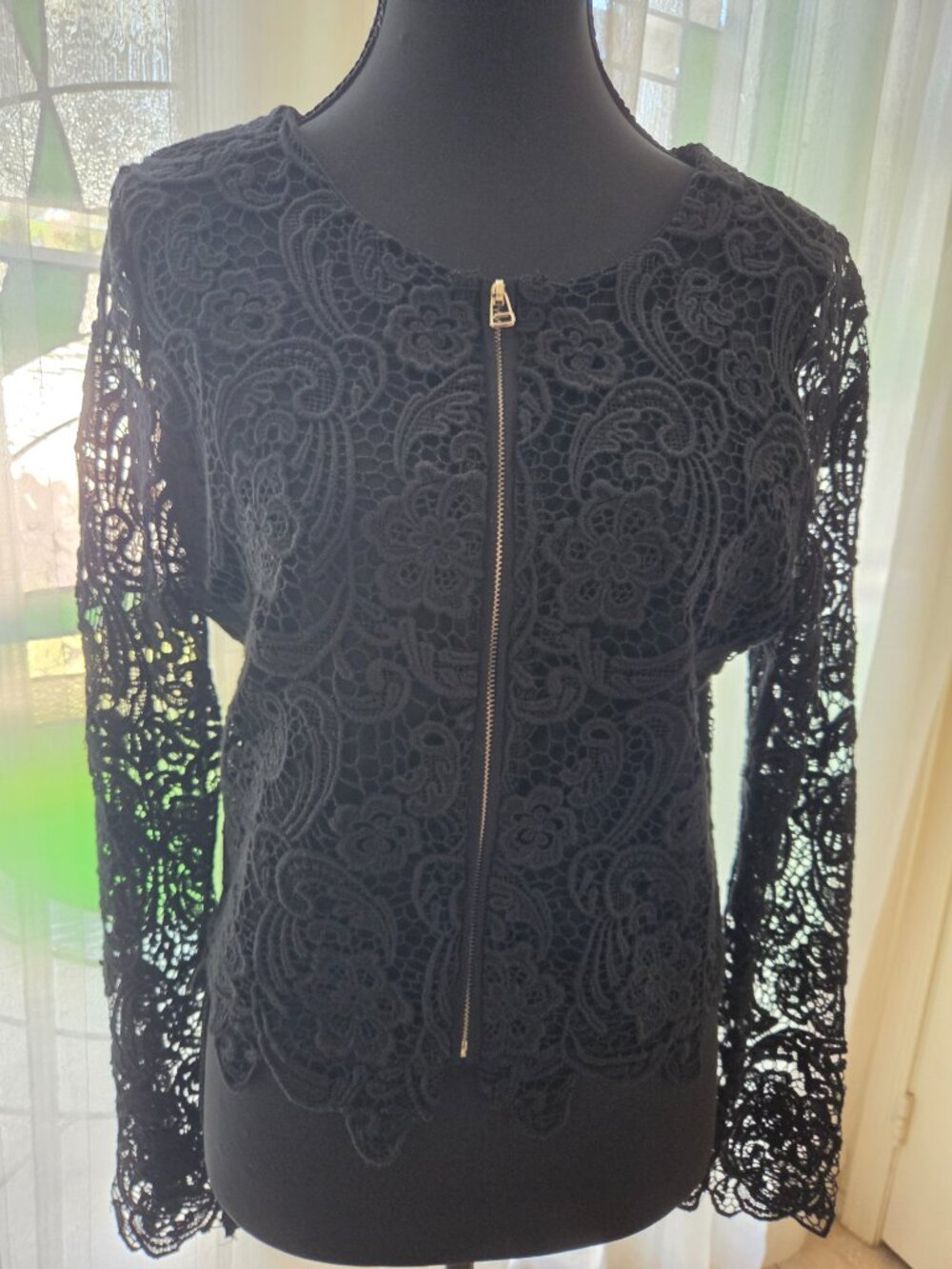 Anthropology Liliz Closet Black Lace Full Zip Cardigan
